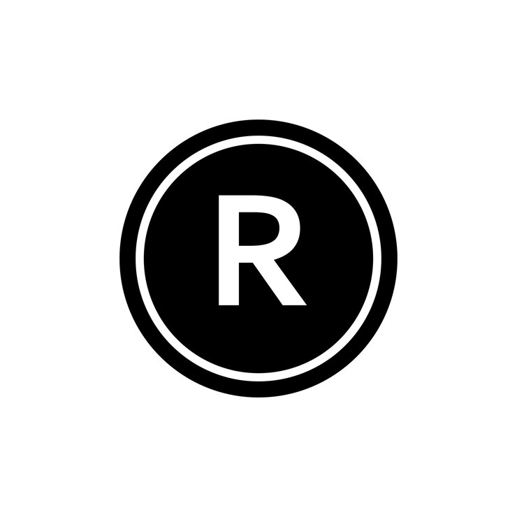 Vector conjunto de iconos r registro símbolo vectorial copia derecho registrado marca registrada r signo en negro relleno y estilo delineado