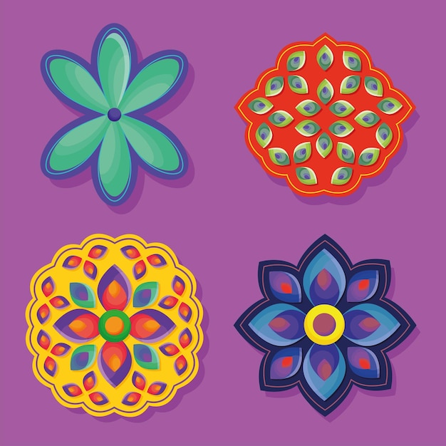 Conjunto de iconos de rangoli floral