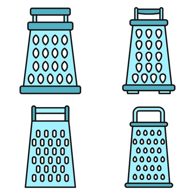 Conjunto de iconos de rastrillo de cocina Conjunto general de iconos vectoriales de rastrillos de cocina Color de línea delgada plano en blanco