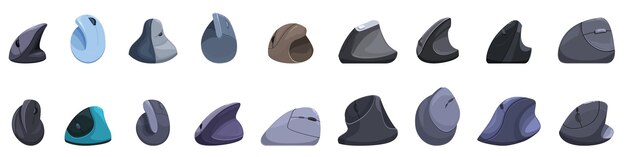 Conjunto de iconos de ratón de computadora vertical Ratones verticales ergonómicos que mejoran la comodidad y evitan el rsi para los usuarios de computadoras
