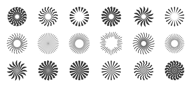 Conjunto de iconos de rayos de sol diseño de rayos de sol retro forma de círculo de rayos de sol de starburst ilustración vectorial