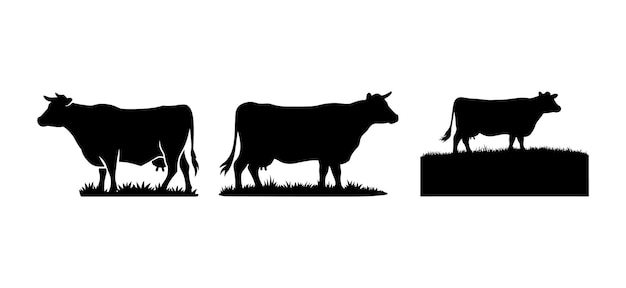 Conjunto de iconos de la raza de vacas silueta colección de símbolos pegatina