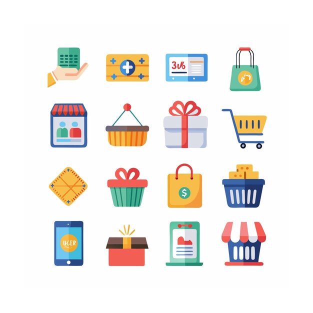 Conjunto de iconos realistas de compras y comercio electrónico
