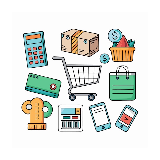 Conjunto de iconos realistas de compras y comercio electrónico