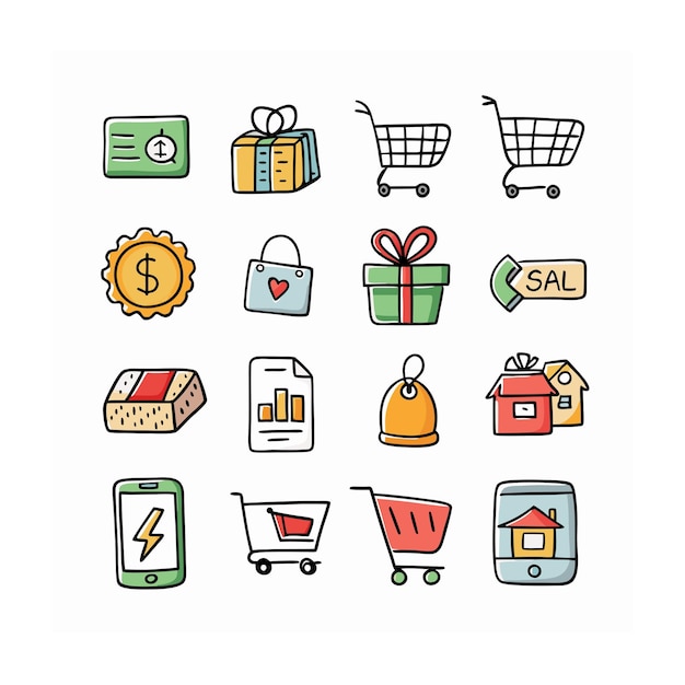 Conjunto de iconos realistas de compras y comercio electrónico