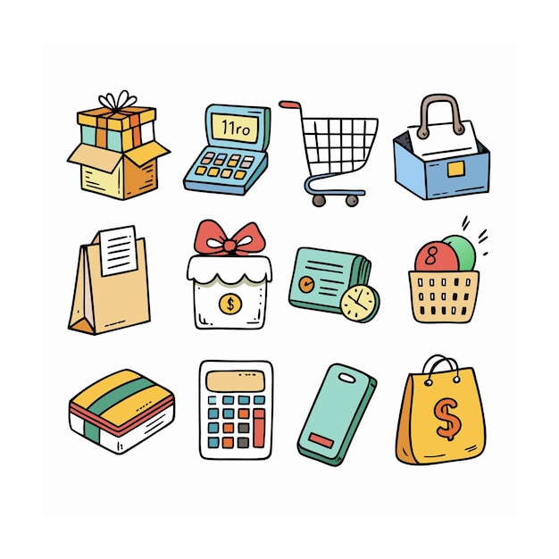 Conjunto de iconos realistas de compras y comercio electrónico