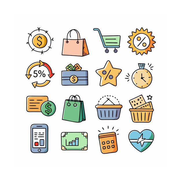 Conjunto de iconos realistas de compras y comercio electrónico