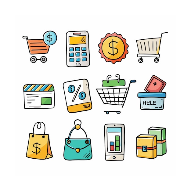 Conjunto de iconos realistas de compras y comercio electrónico