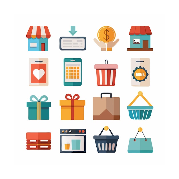 Conjunto de iconos realistas de compras y comercio electrónico