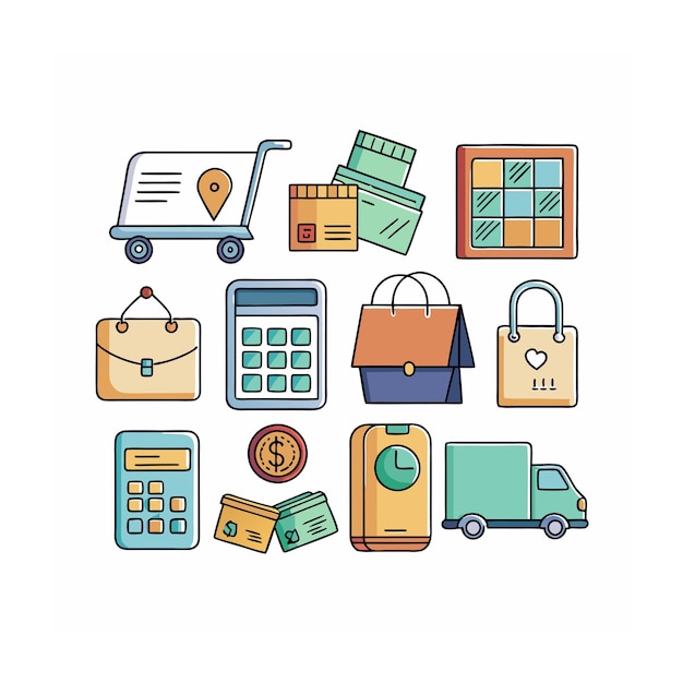 Conjunto de iconos realistas de compras y comercio electrónico