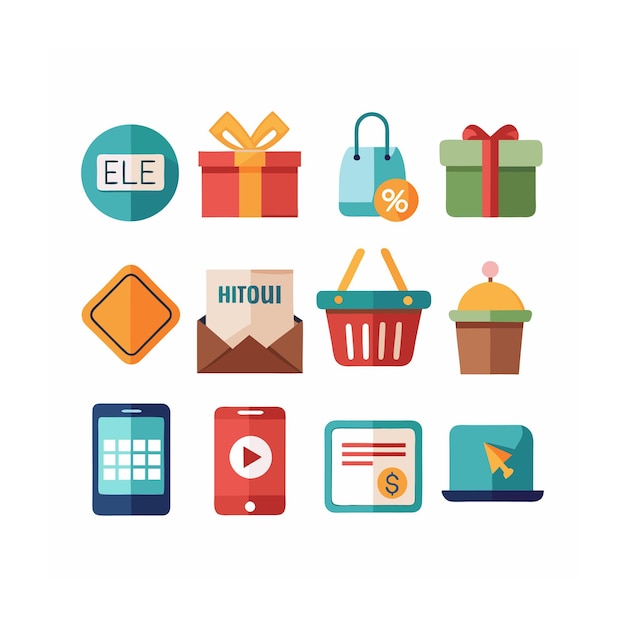 Conjunto de iconos realistas de compras y comercio electrónico