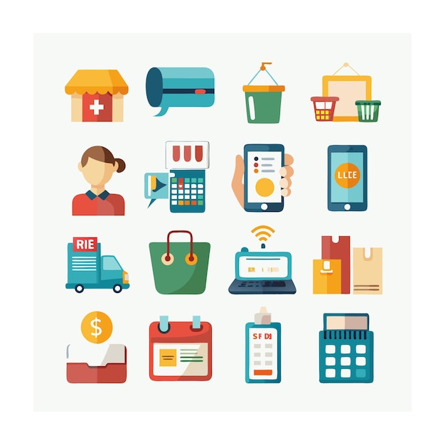 Conjunto de iconos realistas de compras y comercio electrónico