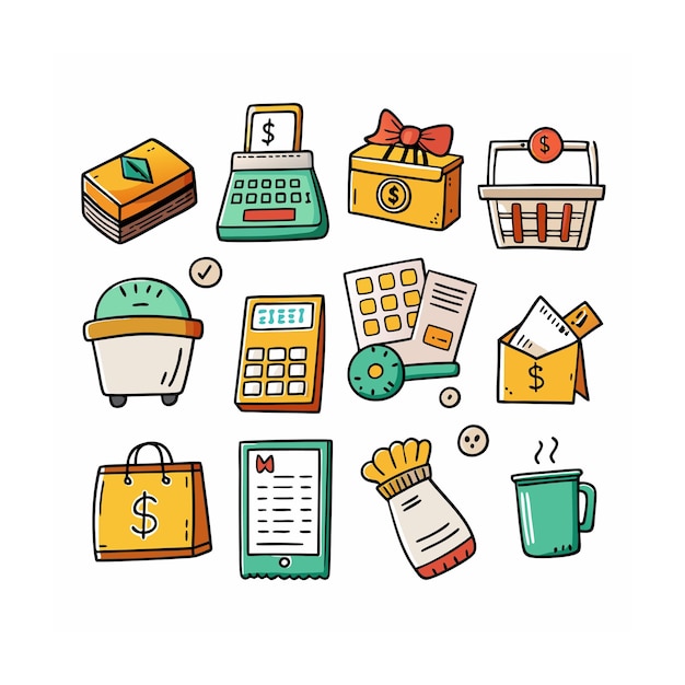 Conjunto de iconos realistas de compras y comercio electrónico
