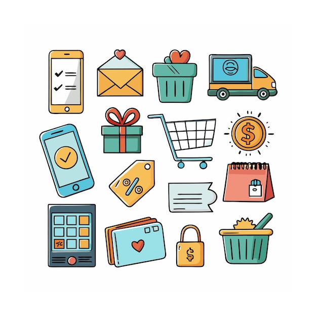 Conjunto de iconos realistas de compras y comercio electrónico