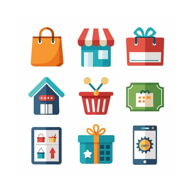 Conjunto de iconos realistas de compras y comercio electrónico