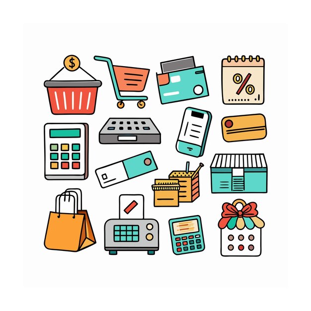 Conjunto de iconos realistas de compras y comercio electrónico