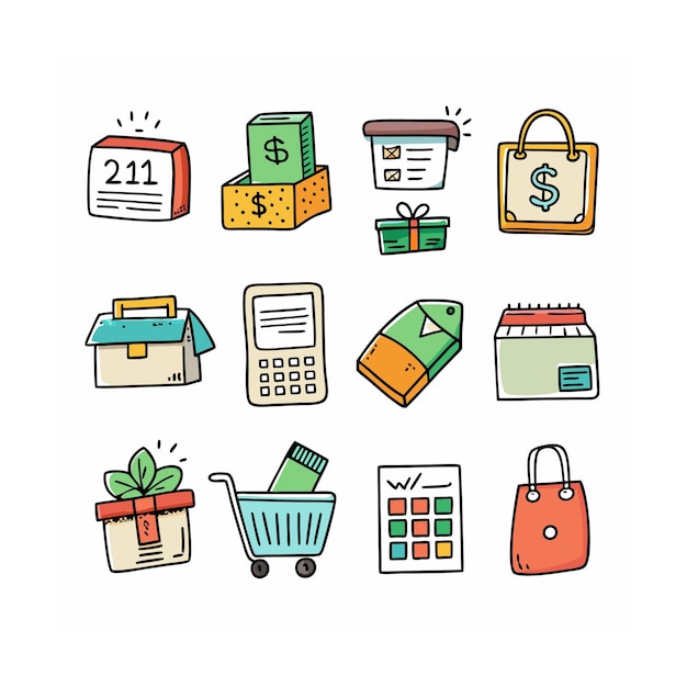Conjunto de iconos realistas de compras y comercio electrónico