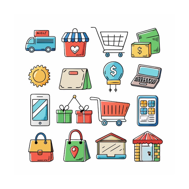 Conjunto de iconos realistas de compras y comercio electrónico