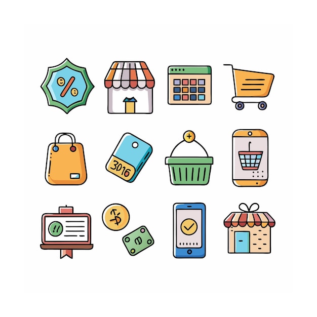 Conjunto de iconos realistas de compras y comercio electrónico