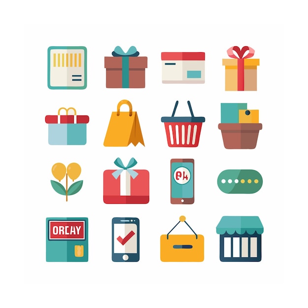 Conjunto de iconos realistas de compras y comercio electrónico