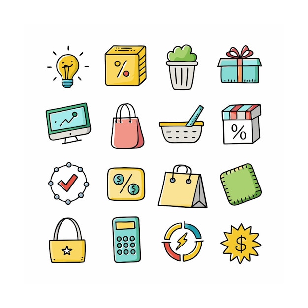 Conjunto de iconos realistas de compras y comercio electrónico