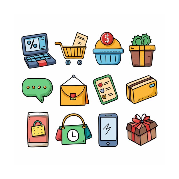 Conjunto de iconos realistas de compras y comercio electrónico