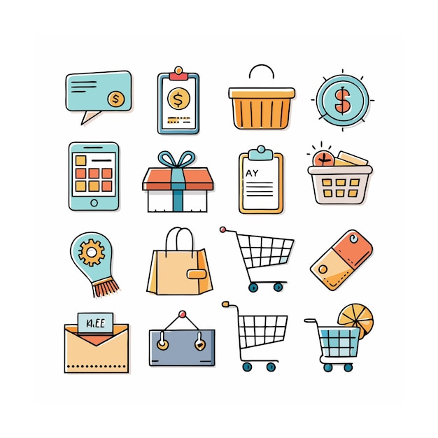 Conjunto de iconos realistas de compras y comercio electrónico