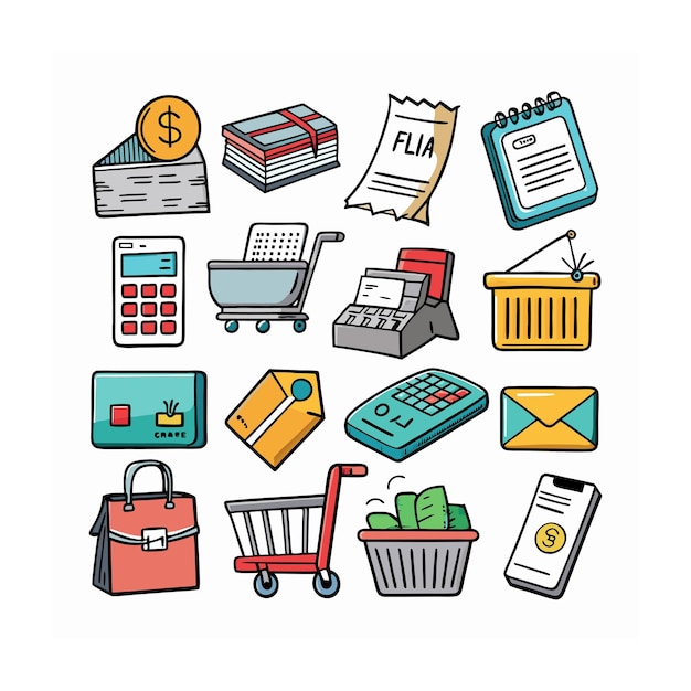Conjunto de iconos realistas de compras y comercio electrónico