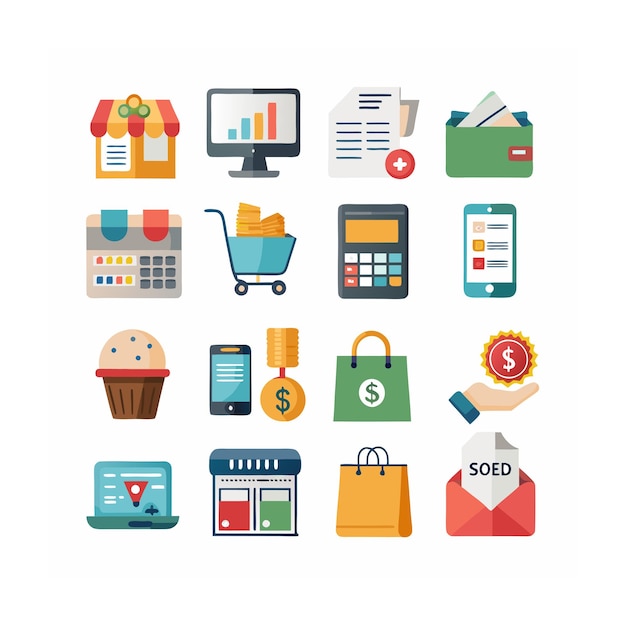 Conjunto de iconos realistas de compras y comercio electrónico