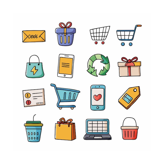 Conjunto de iconos realistas de compras y comercio electrónico