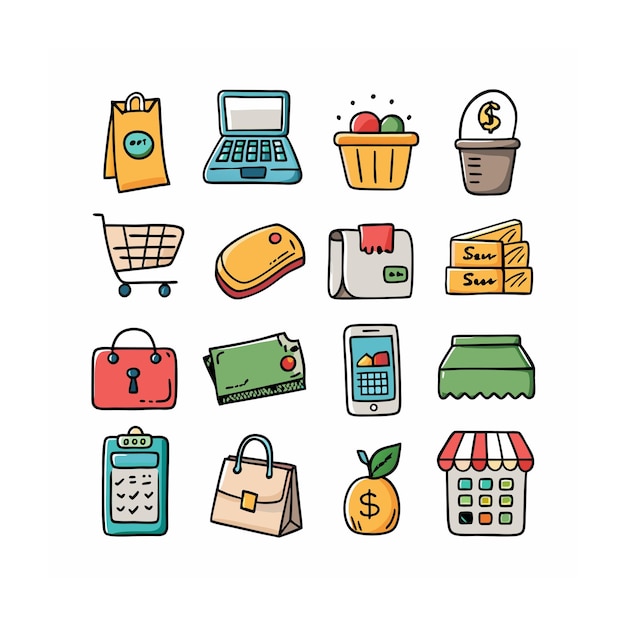 Conjunto de iconos realistas de compras y comercio electrónico