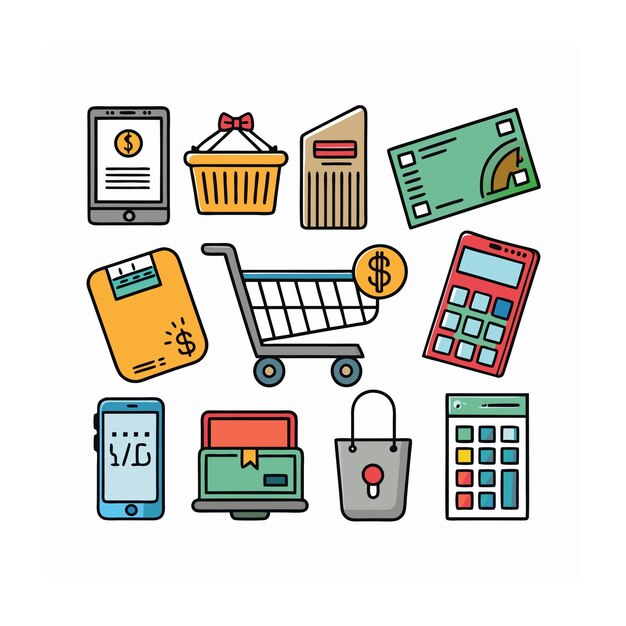 Conjunto de iconos realistas de compras y comercio electrónico
