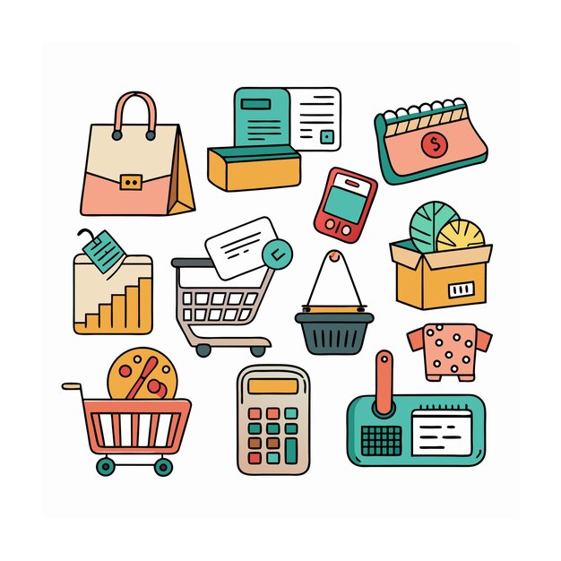 Conjunto de iconos realistas de compras y comercio electrónico