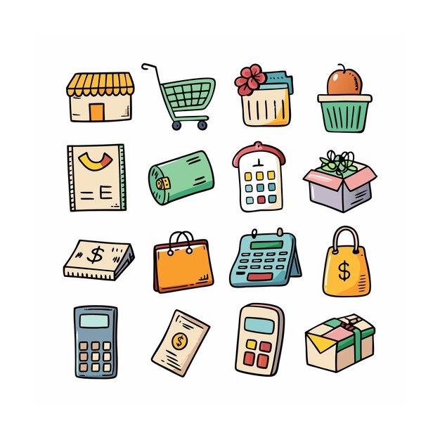 Conjunto de iconos realistas de compras y comercio electrónico