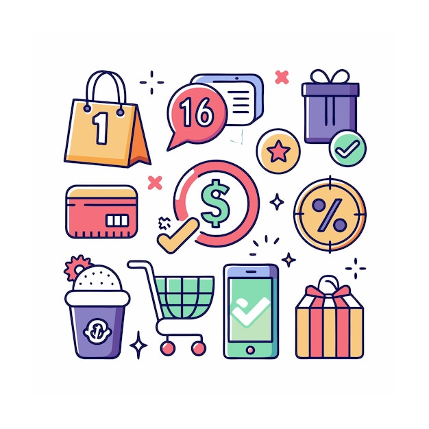 Conjunto de iconos realistas de compras y comercio electrónico