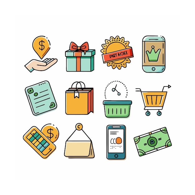 Conjunto de iconos realistas de compras y comercio electrónico
