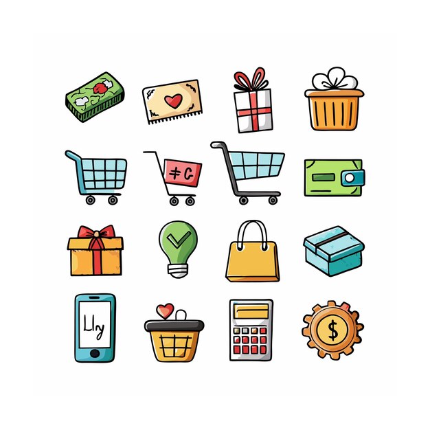 Conjunto de iconos realistas de compras y comercio electrónico