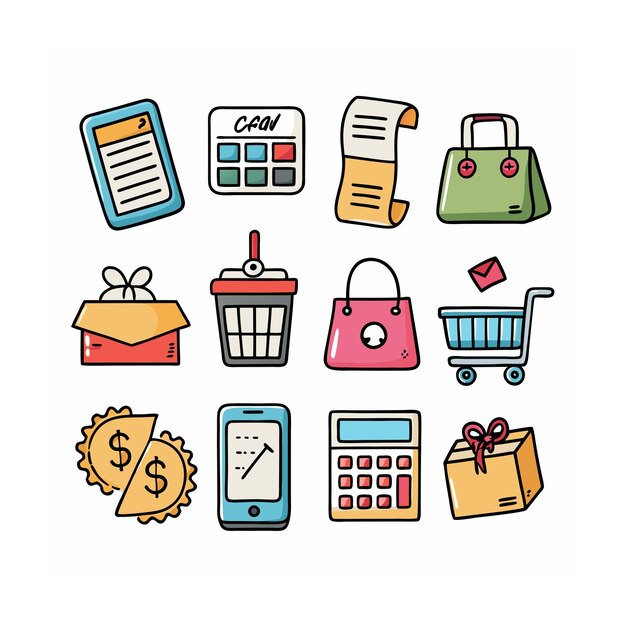 Conjunto de iconos realistas de compras y comercio electrónico