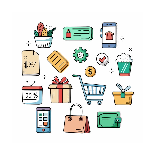 Conjunto de iconos realistas de compras y comercio electrónico