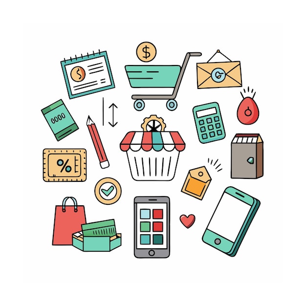 Conjunto de iconos realistas de compras y comercio electrónico