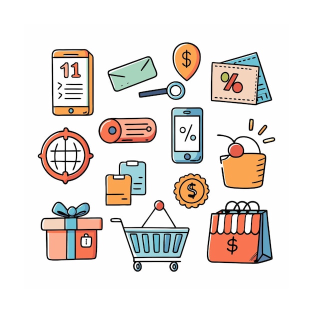 Conjunto de iconos realistas de compras y comercio electrónico