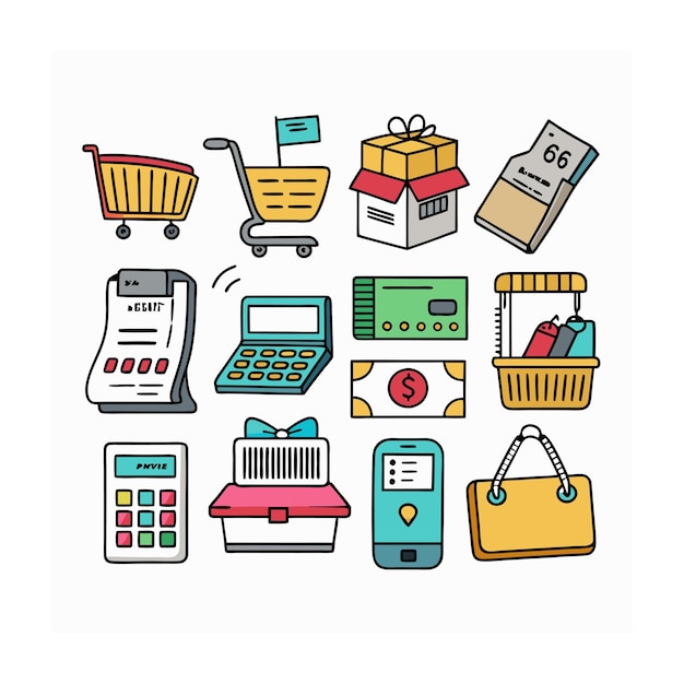 Conjunto de iconos realistas de compras y comercio electrónico