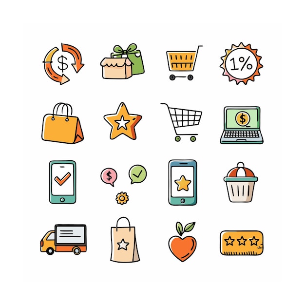 Conjunto de iconos realistas de compras y comercio electrónico