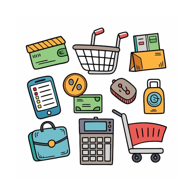 Conjunto de iconos realistas de compras y comercio electrónico