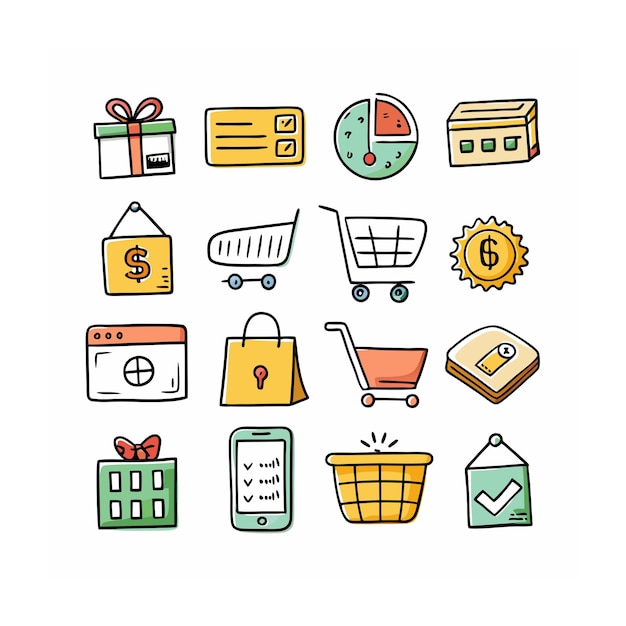 Conjunto de iconos realistas de compras y comercio electrónico