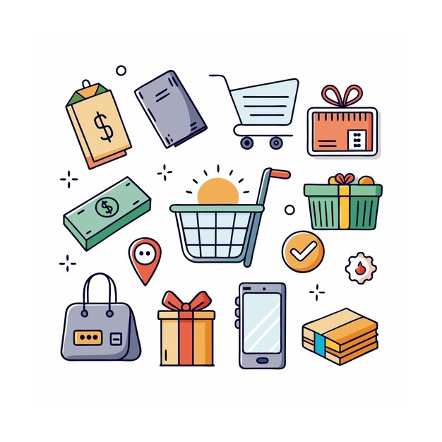 Conjunto de iconos realistas de compras y comercio electrónico