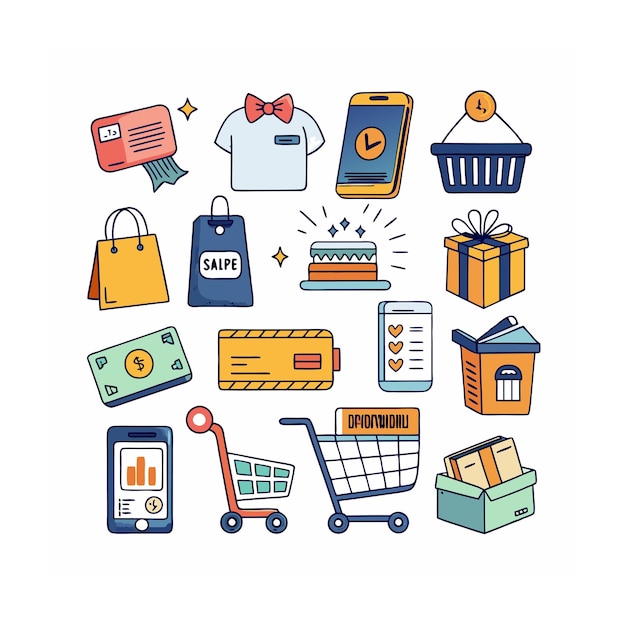 Conjunto de iconos realistas de compras y comercio electrónico