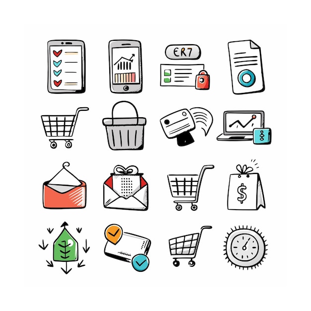 Conjunto de iconos realistas de compras y comercio electrónico