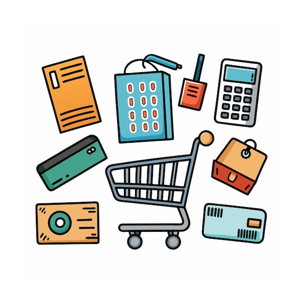 Conjunto de iconos realistas de compras y comercio electrónico