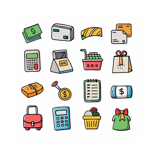 Conjunto de iconos realistas de compras y comercio electrónico